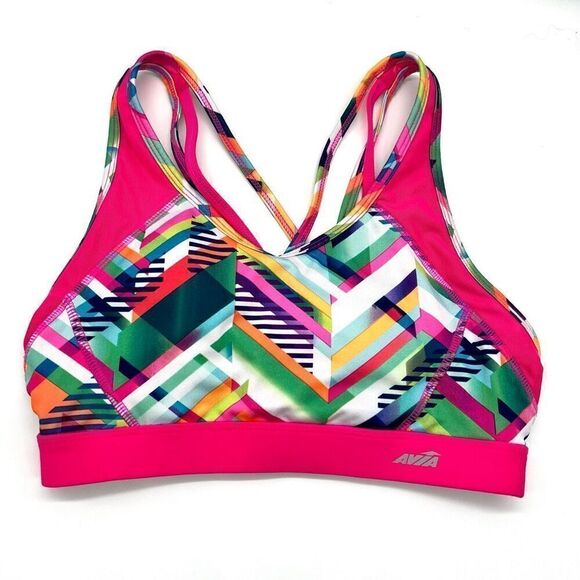 Avia Strappy Sports Bra Pink Multicolored Geometric Print Size Medium - Picture 1 of 10